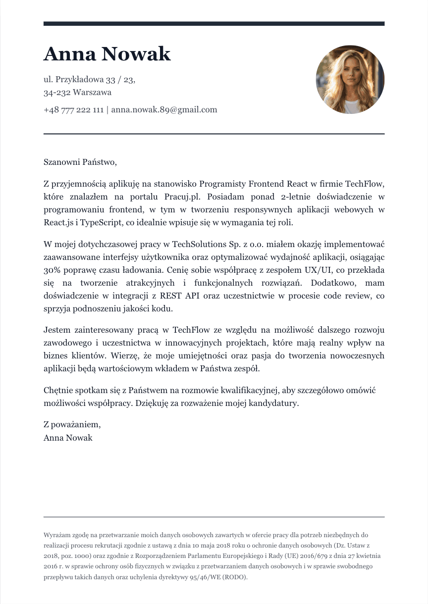 Szablon listu motywacyjnego #1