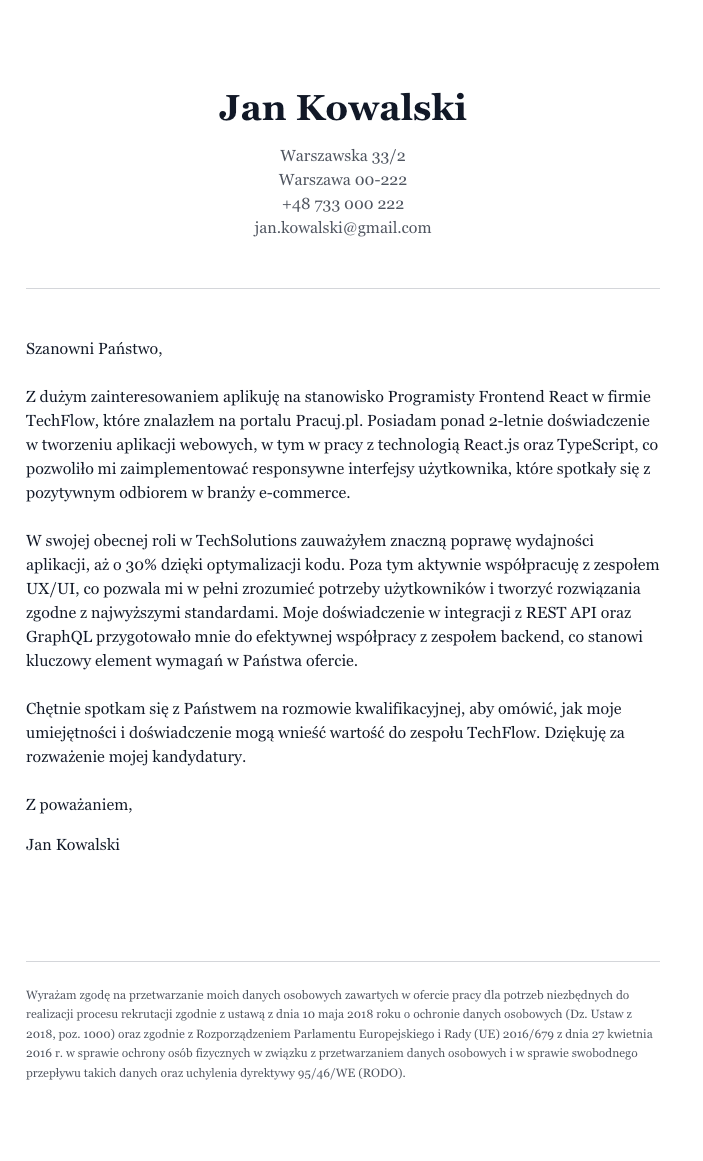 Szablon listu motywacyjnego #10
