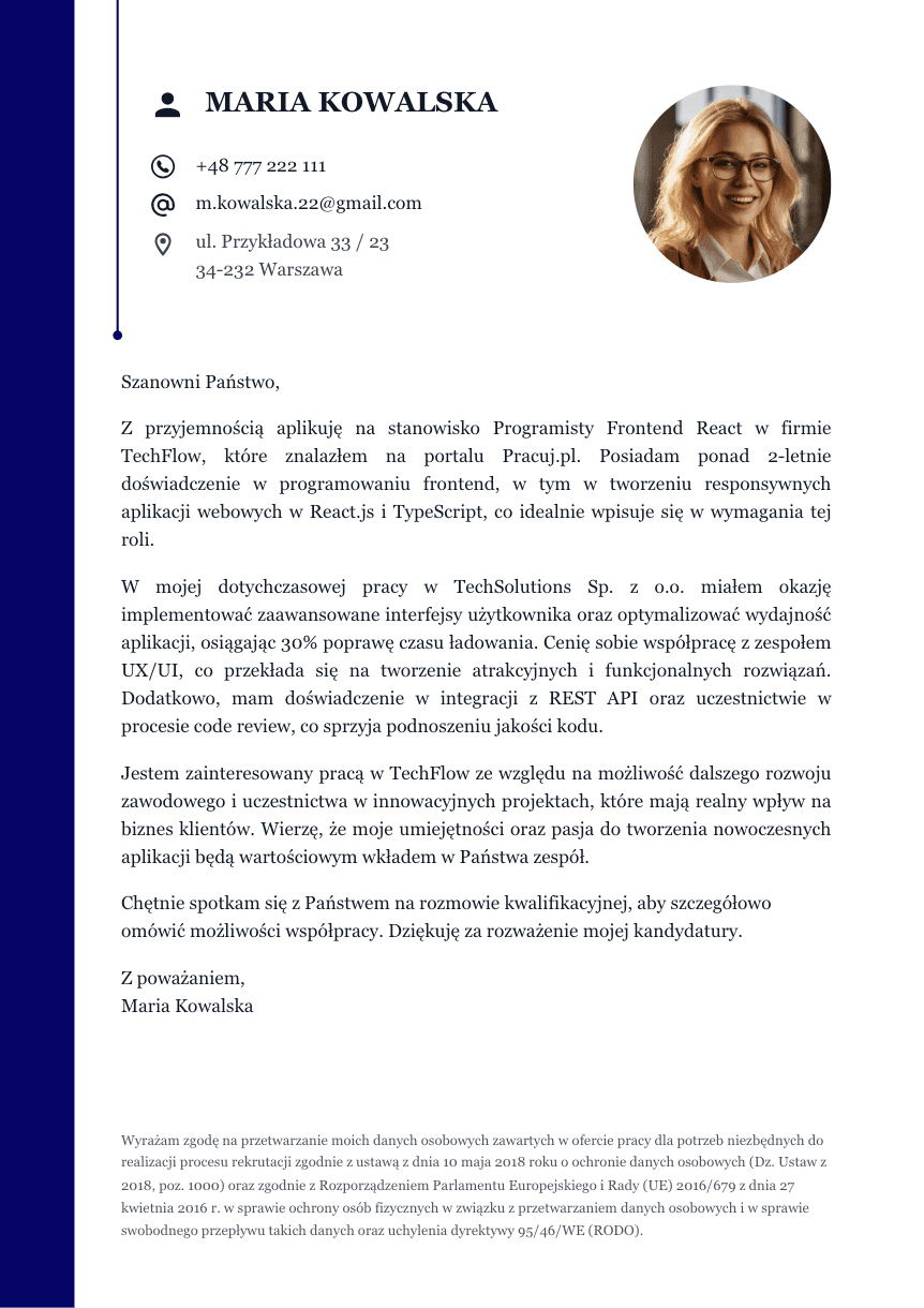 Szablon listu motywacyjnego #13