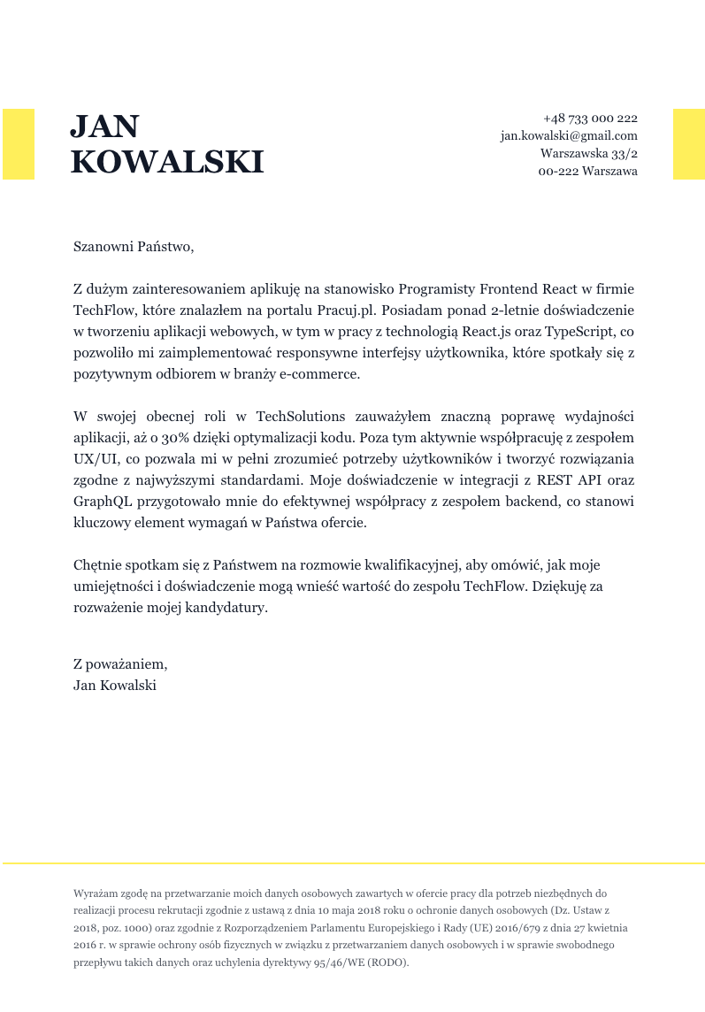 Szablon listu motywacyjnego #19