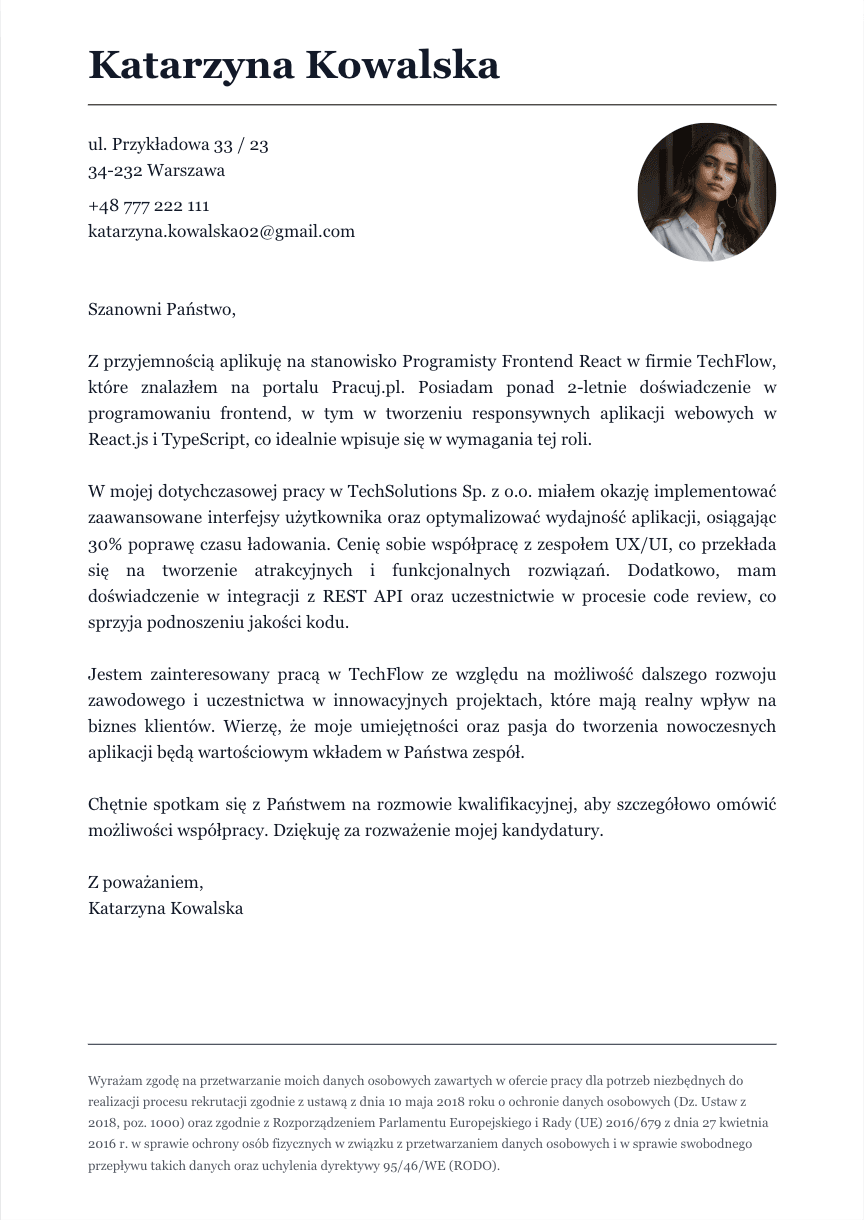 Szablon listu motywacyjnego #2
