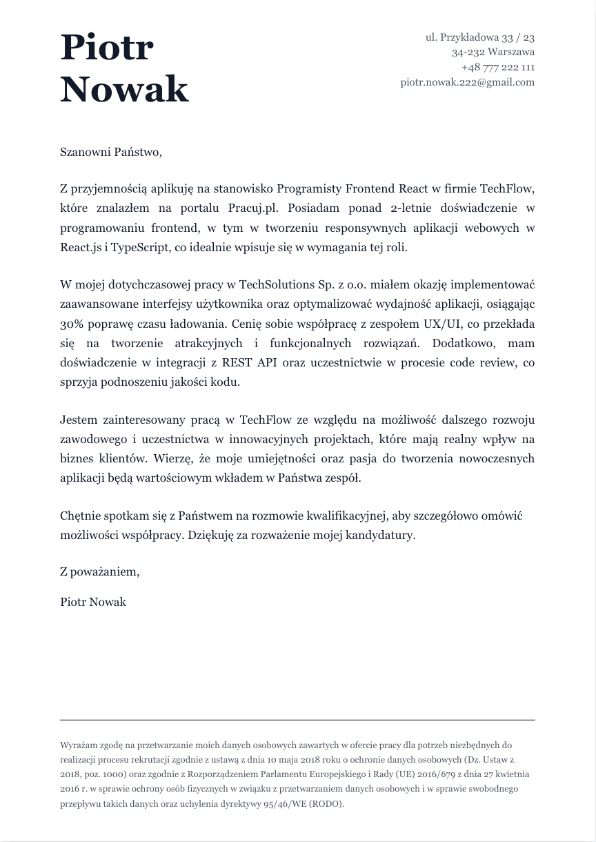 Szablon listu motywacyjnego #4