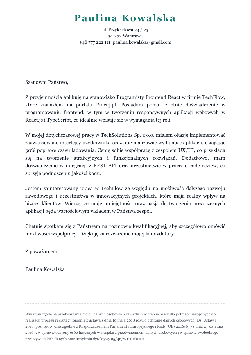 Szablon listu motywacyjnego #5