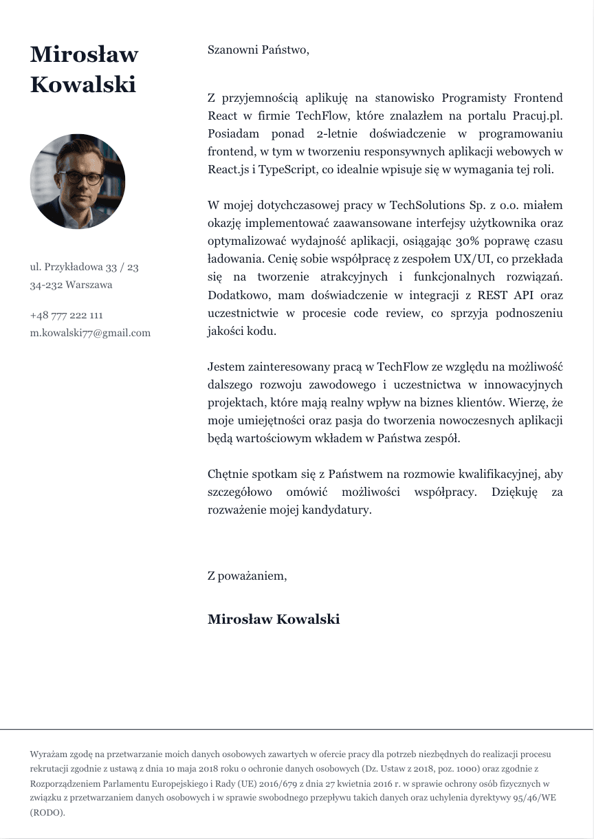 Szablon listu motywacyjnego #6
