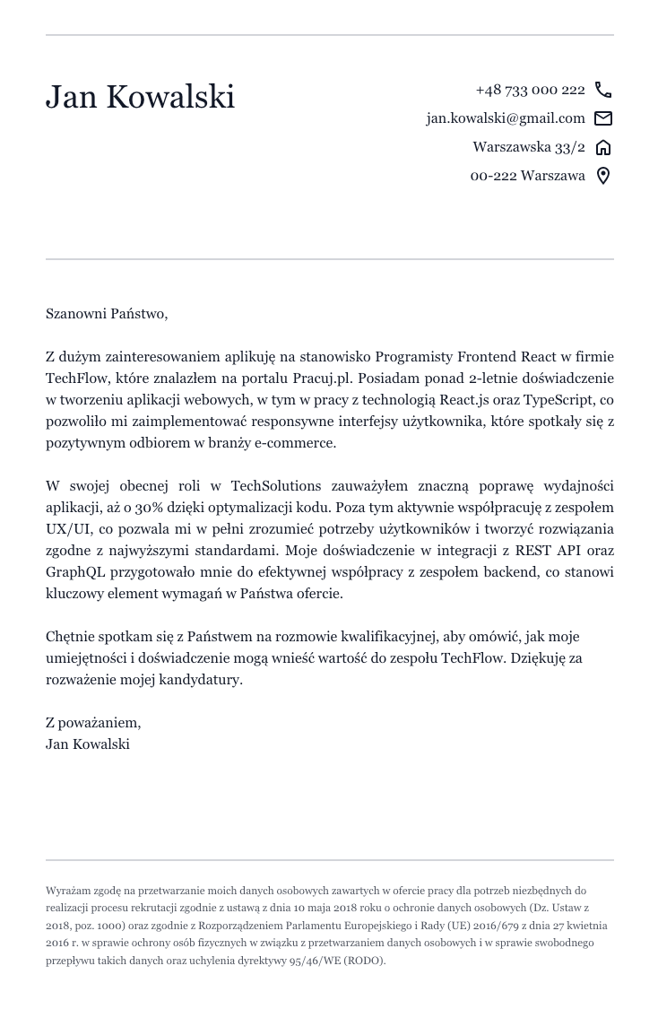 Szablon listu motywacyjnego #7
