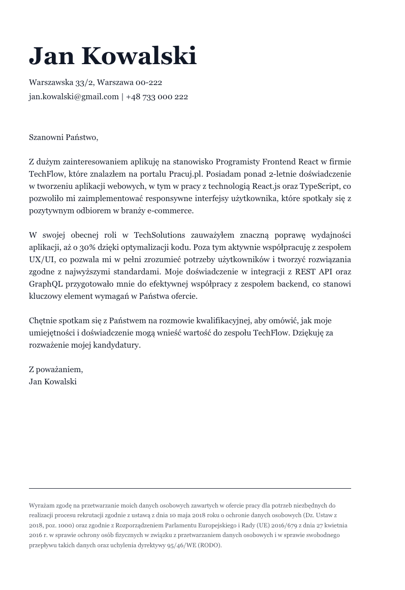 Szablon listu motywacyjnego #8