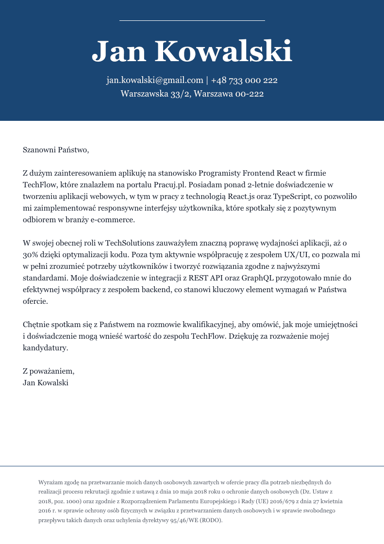 Szablon listu motywacyjnego #9