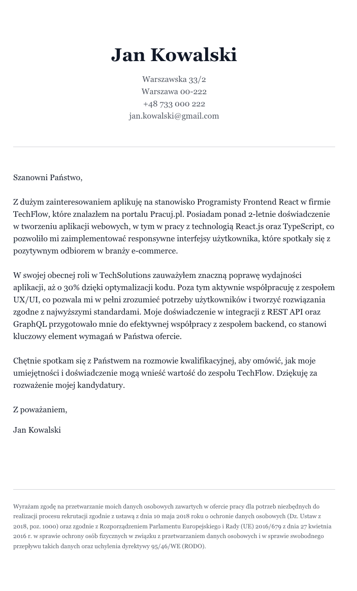 List Motywacyjny - Szablon 10