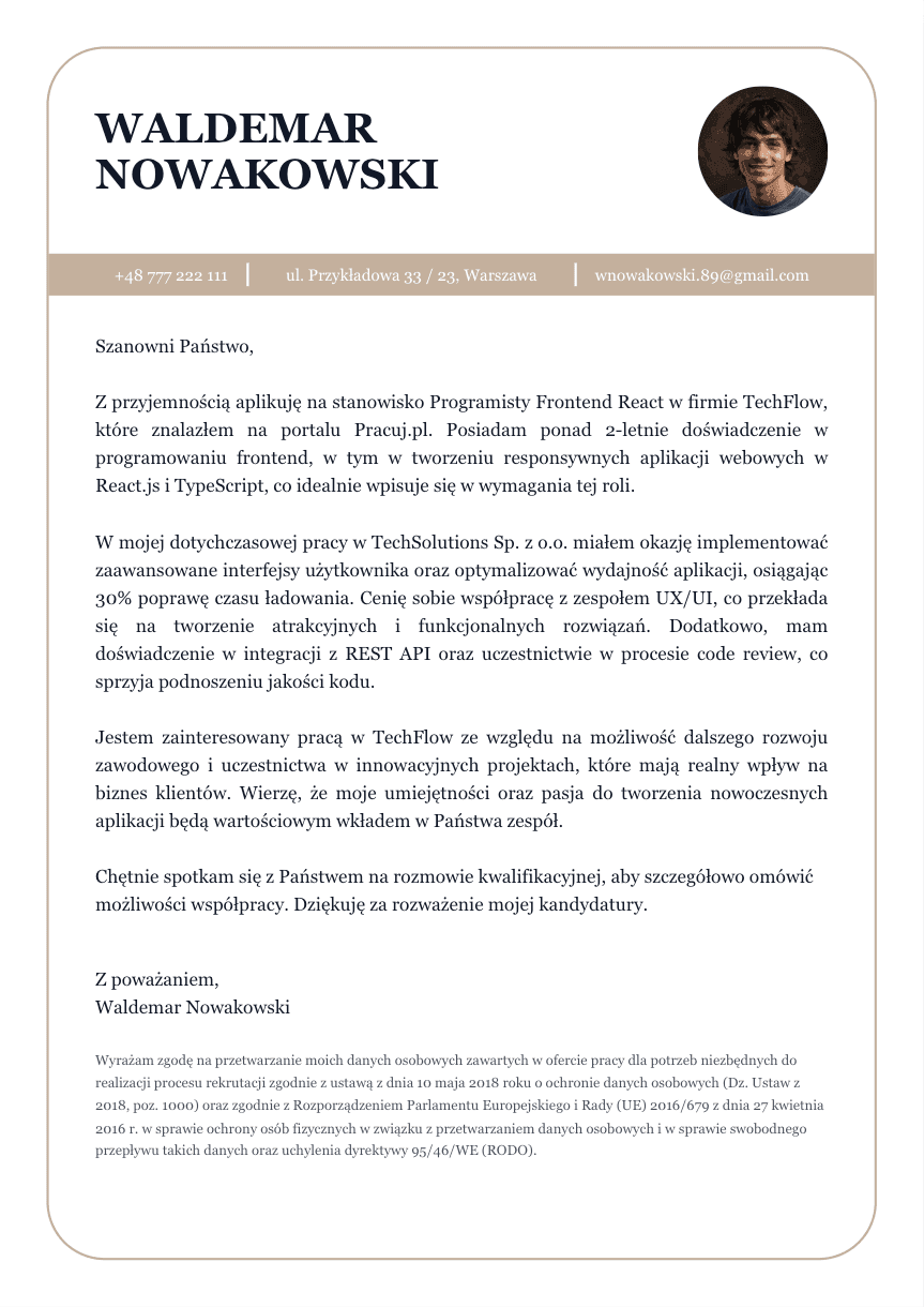 List Motywacyjny - Szablon 14