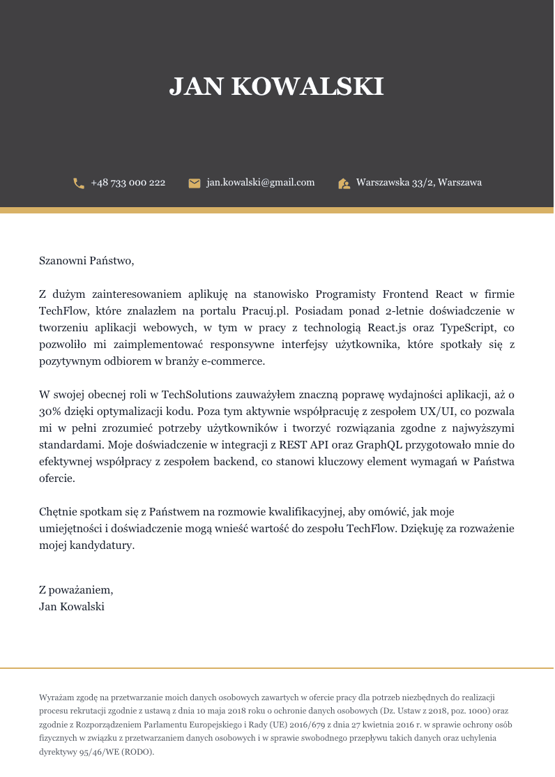 List Motywacyjny - Szablon 16