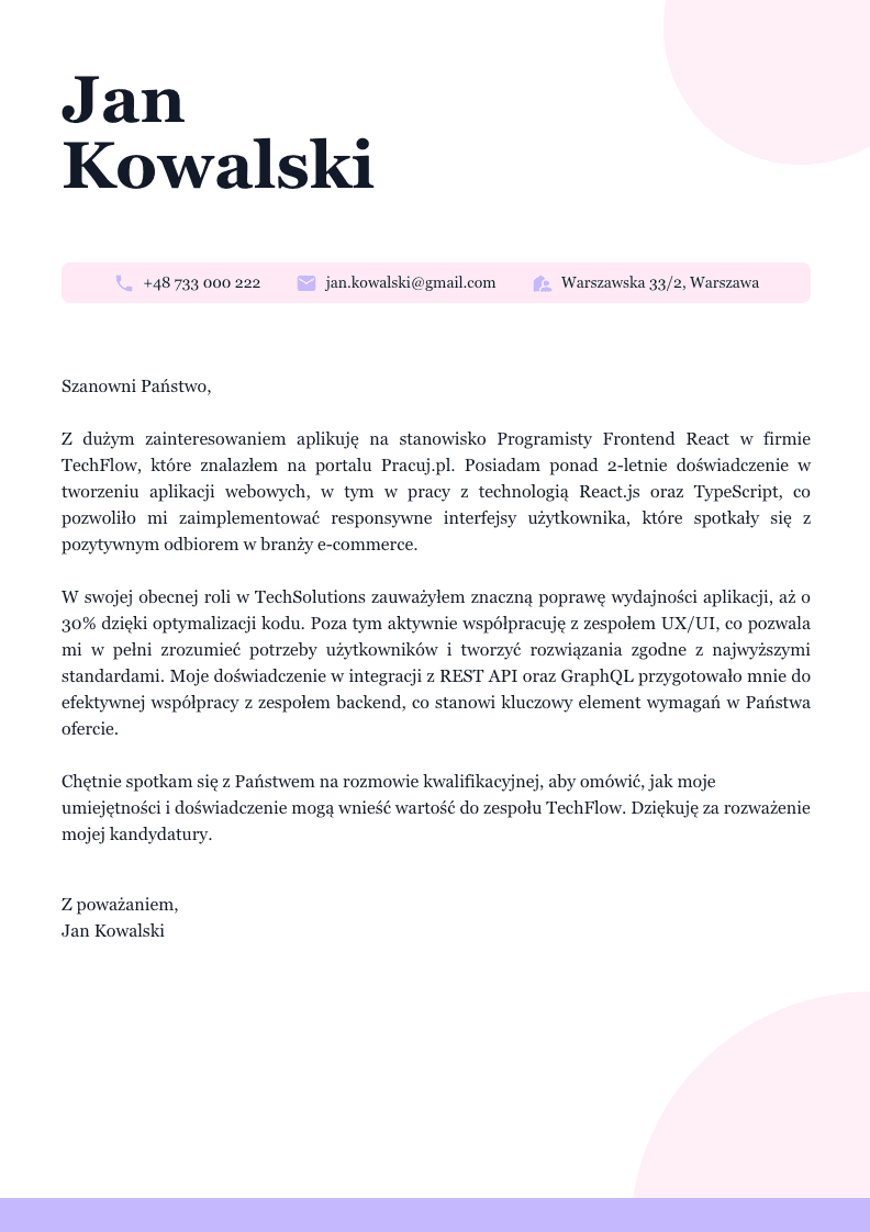 List Motywacyjny - Szablon 17