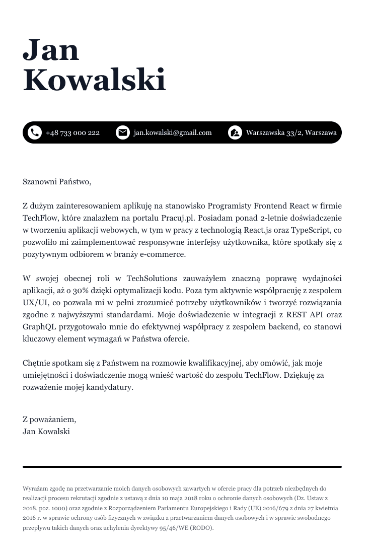 List Motywacyjny - Szablon 18