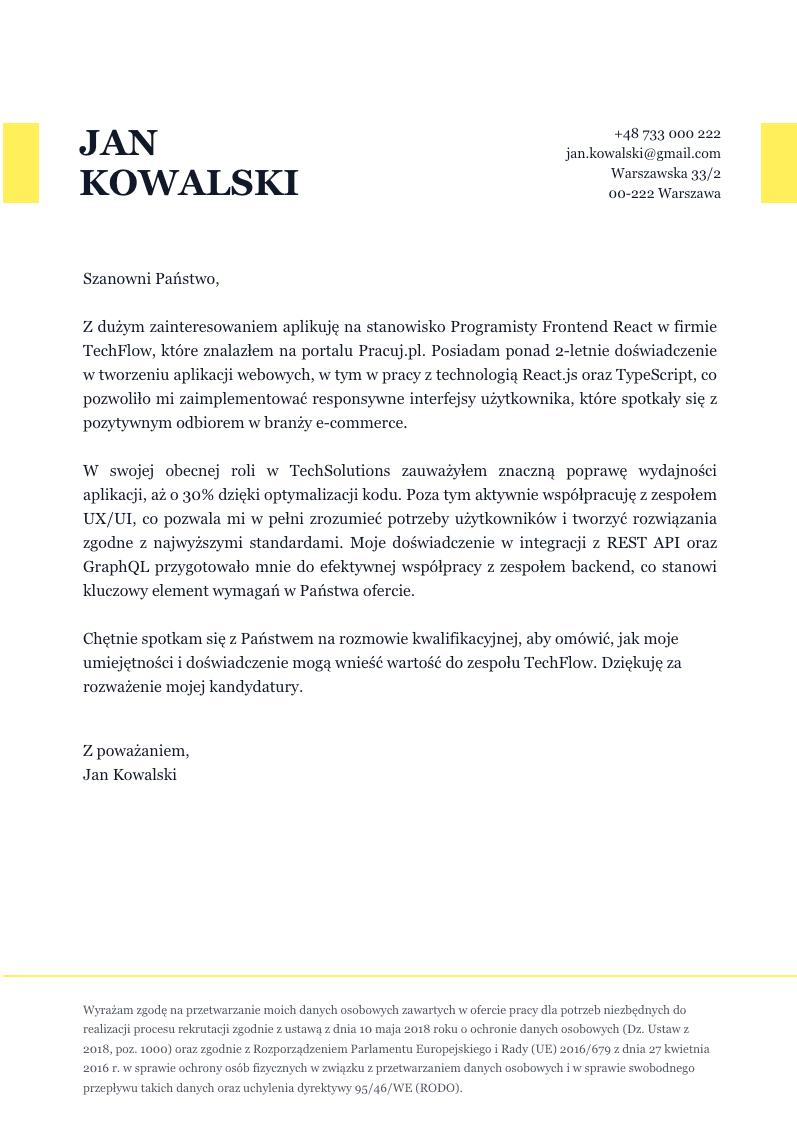 List Motywacyjny - Szablon 19