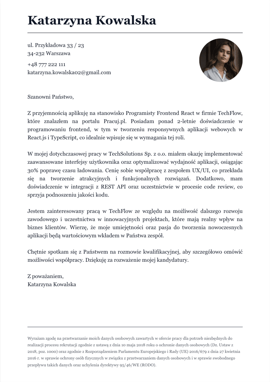 List Motywacyjny - Szablon 2