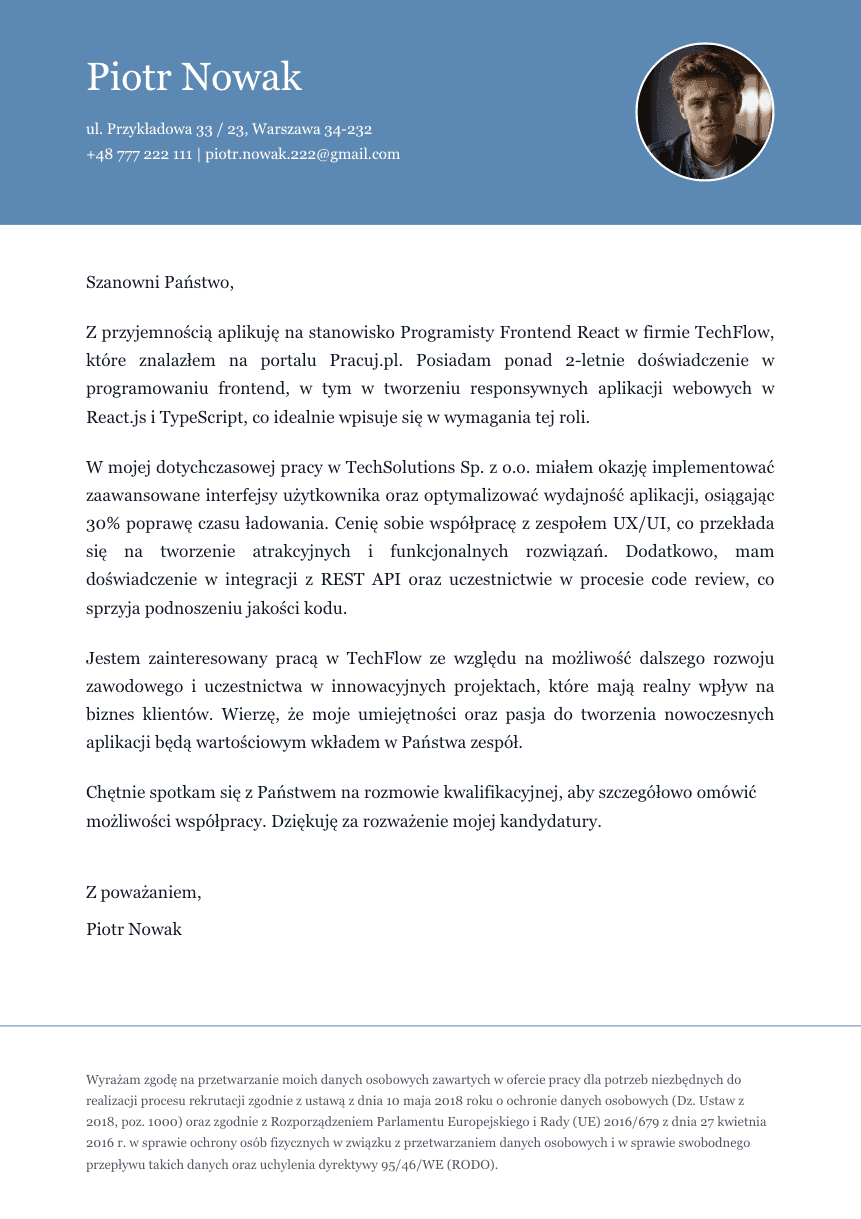 List Motywacyjny - Szablon 3