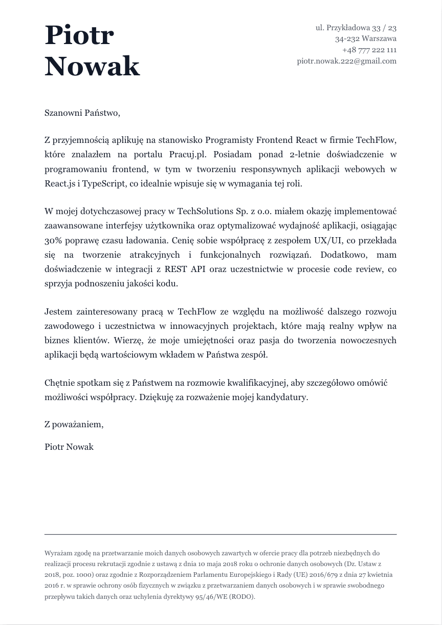 List Motywacyjny - Szablon 4